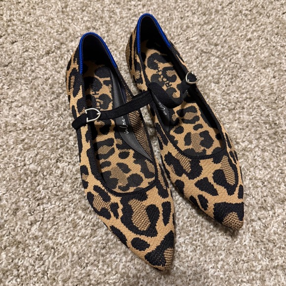 Rothy's Shoes - Rothy's Point Mary Jane II Leopard Classic Cat Buckle Flats Size 7.5 comfort